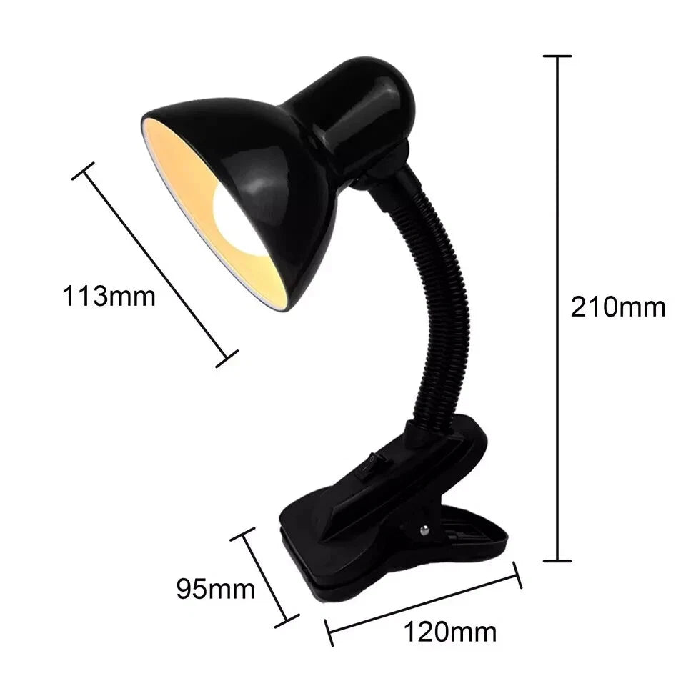 Adjustable Desk Clamp Lamp Bed Study Reading Light Clip On Table Lamp Black