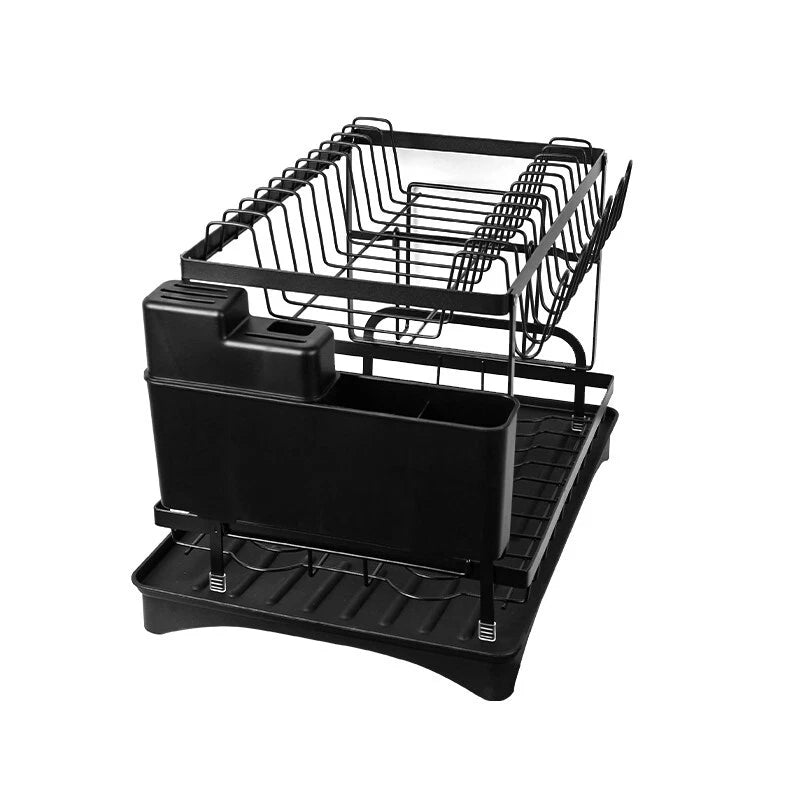 2 TIER KITCHEN SINK DISH DRAINER RACK WITH DRIP TRAY CUTLERY HOLDER PLATE RACK
