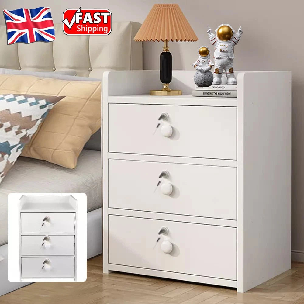 3 Drawer Wooden Bedroom Bedside Cabinet Furniture Storage Nightstand Side Table