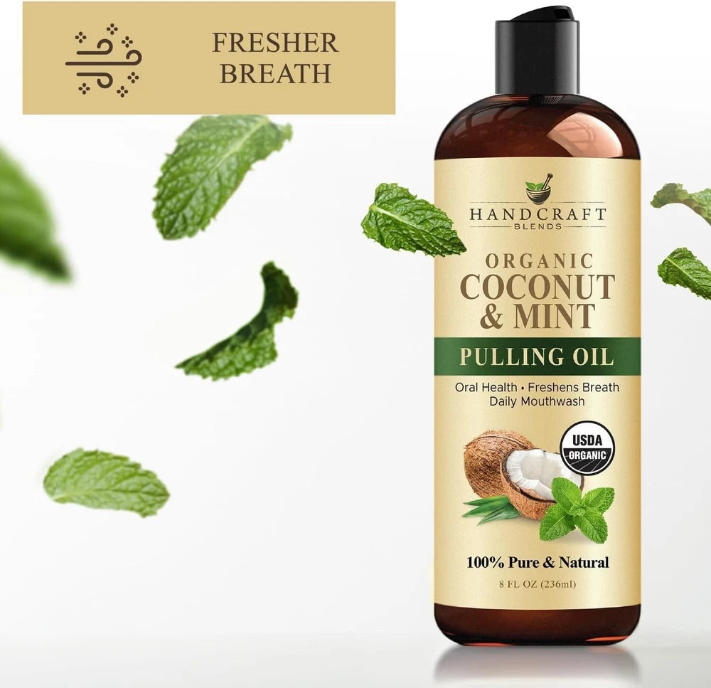 Coconut Oil Pulling 236ml w/ Peppermint for Teeth Gums Fresh Breath Oral Health