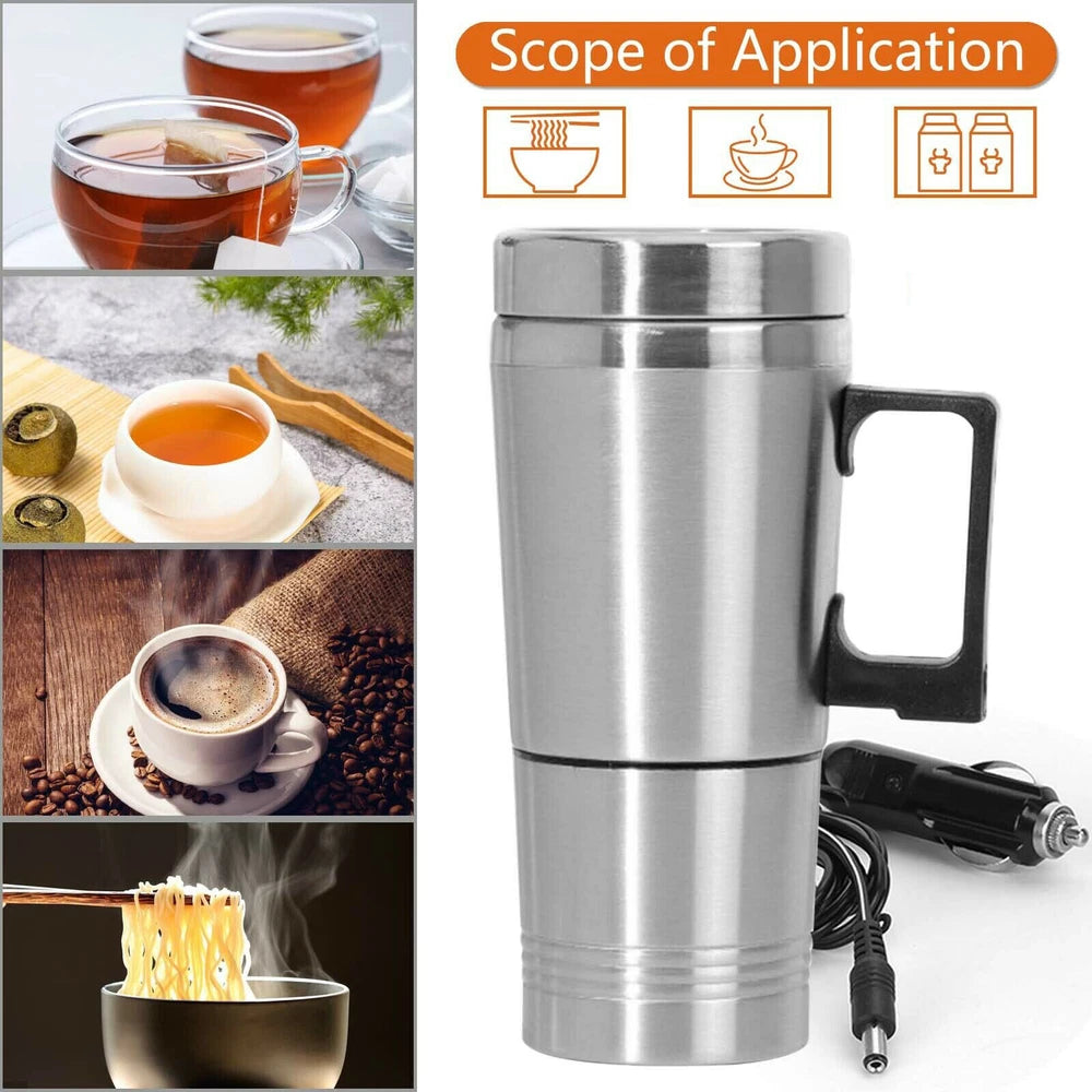 12V Car Travel Kettle Water Heating Bottle Electric Travel Mug Heated Coffee Mug