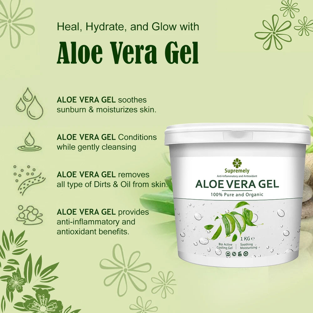 1KG 100% Pure Aloe Vera Gel Multipurpose Soothing Moisturising For Hair & Skin