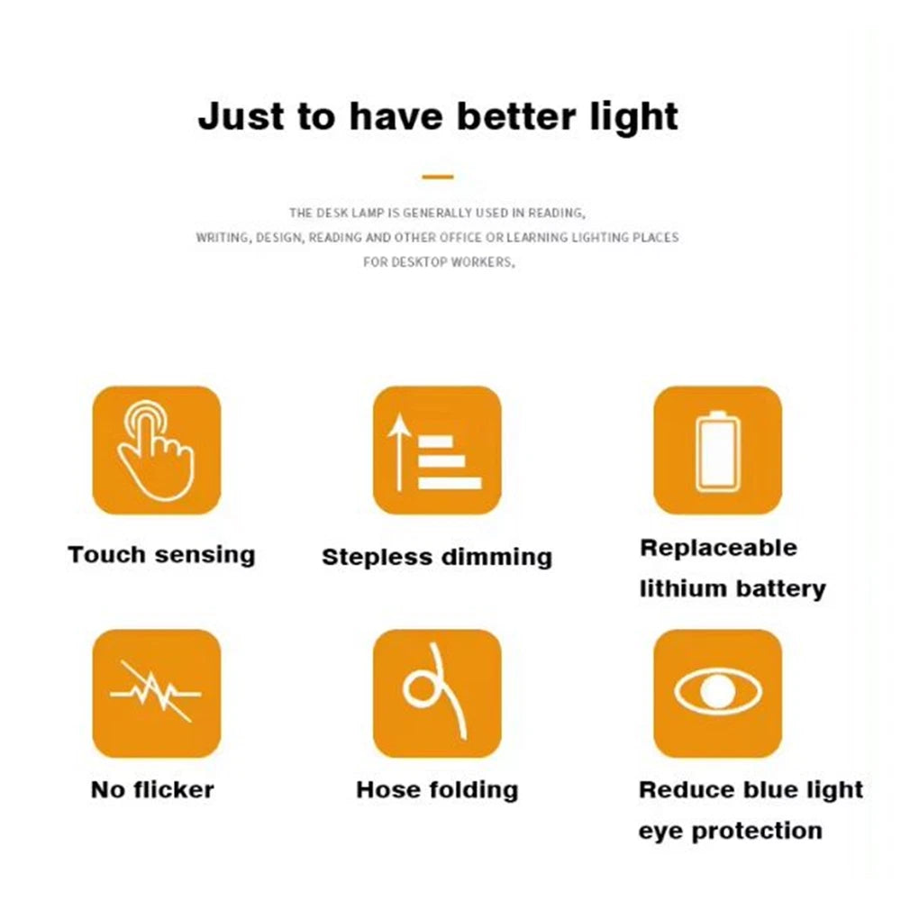 LED Flexible Touch Desk USB Rechargeable Light Bedside Reading Lamp Dimmable