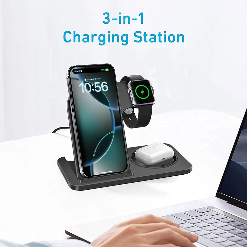 3in1 15W Fast Wireless Charger Dock Charging Station For Apple Watch 9 iPhone 16