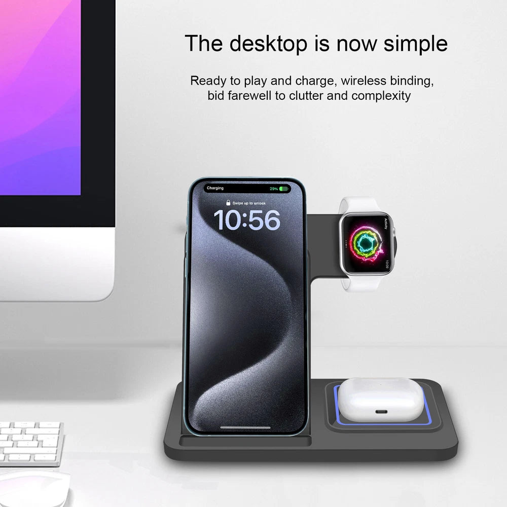 3in1 Wireless Charger Dock Charging Stand For Apple Watch Ultra 9 8 iPhone 16 15