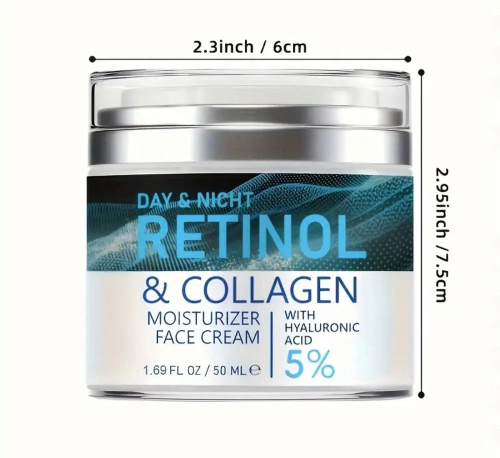 Retinol & Collagen Face Cream 5% Hyaluronic Acid | Day & Night 50ml Face Moistur