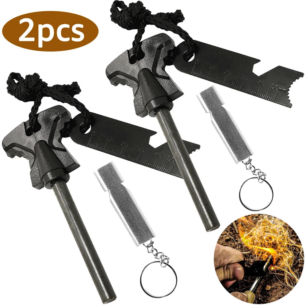 2x Magnesium Fire Starter Stick Firestick Keychain Steel Flint Survival Lighter