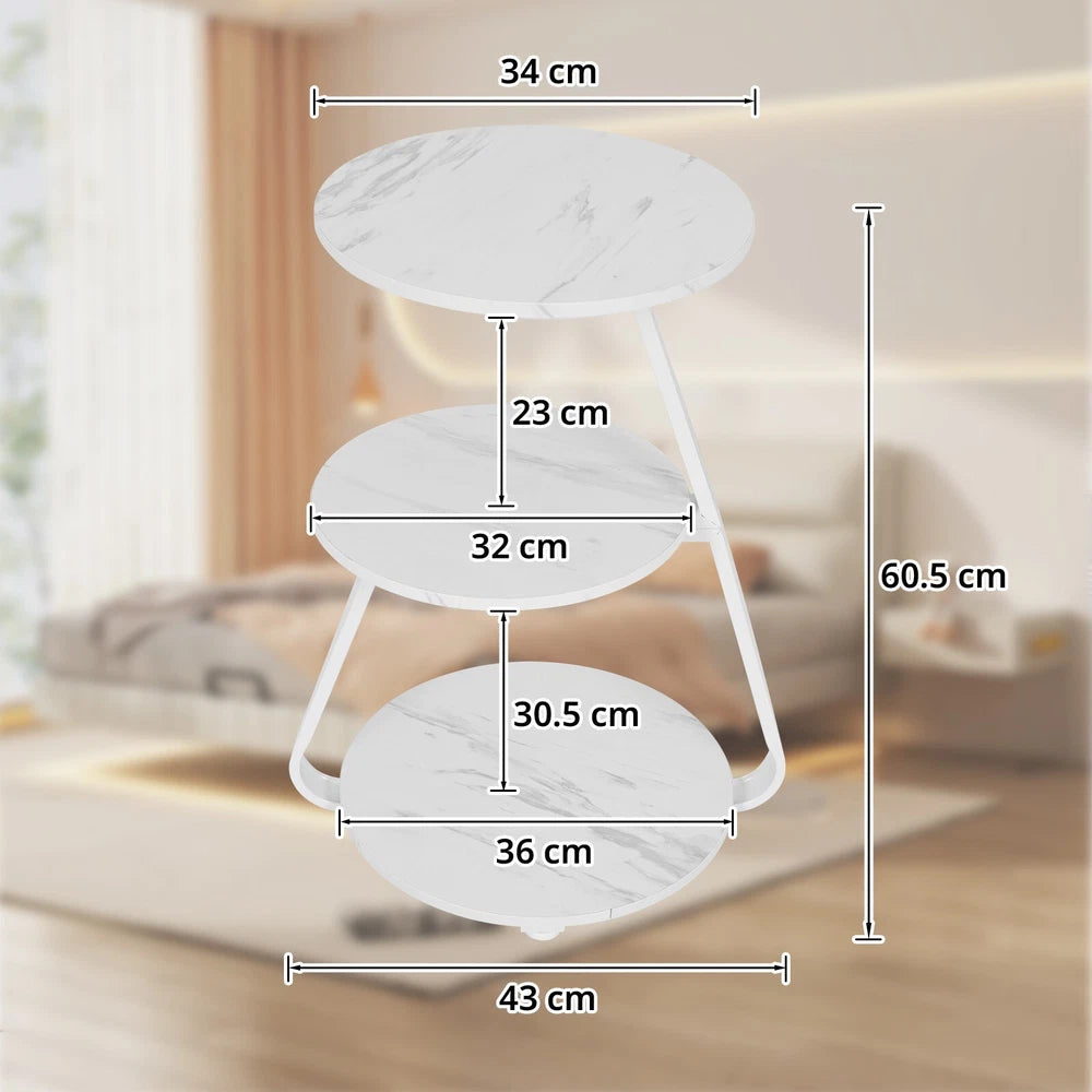 3-Tier Sofa Side Table LED Lighted Bedside Living Room End Table with Storage