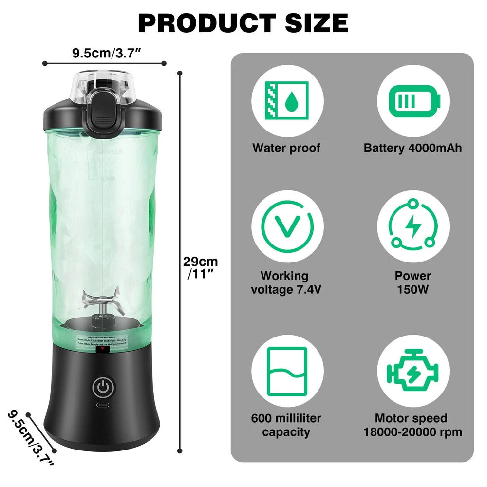 600ML Portable Blender Personal Blender for Shakes Smoothie Maker Fruit Juicer