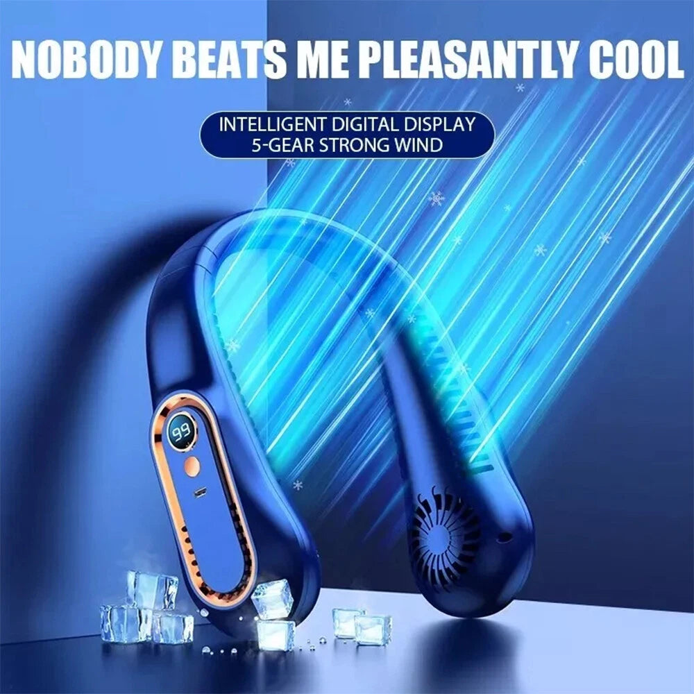 Neck Fan USB Portable Neck Fan Rechargeable Portable Cooler Neckband Bladeless~
