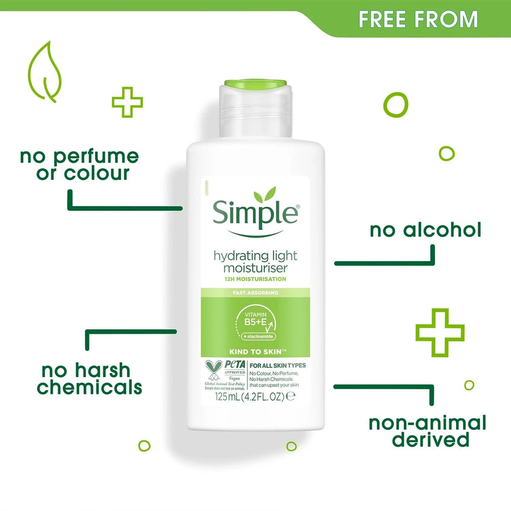 6x 125ml Simple Kind to Skin 12H Hydrating Light Moisturiser for Sensitive Skin
