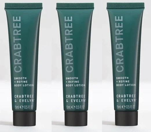 3x Crabtree & Evelyn Smooth + Refine Body Lotion (3 x 15 ml) Brand New