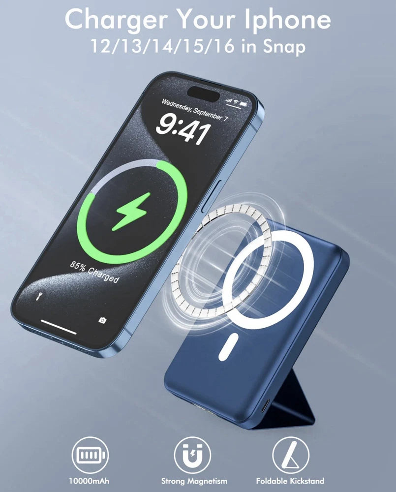 Magnetic Wireless Power Bank 10000mAh, Foldable Small Wireless