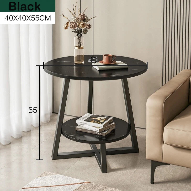 2-Tier Coffee Table Side Table White Marble Effect End Table LivingRoom Round