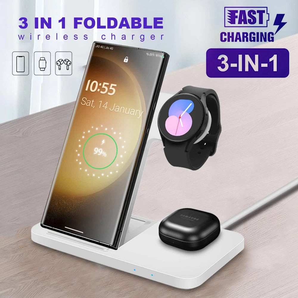 3in1 Wireless Charger Station Dock For Samsung Galaxy Watch 7/6 S25+ S24 Z Flip6