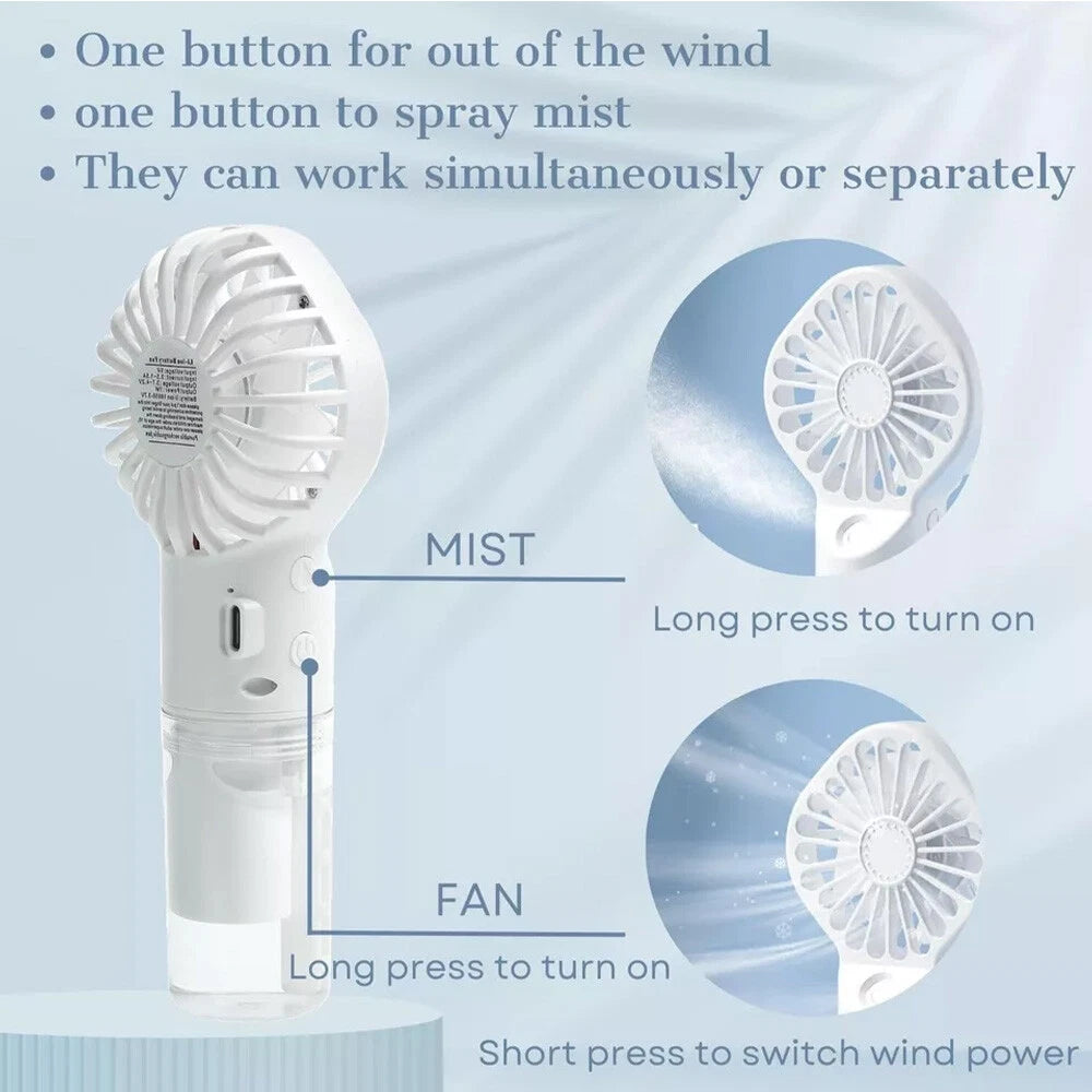 Portable Humidifier Fan Mini Handheld Cooling Mist Cooler Water Spray Travel NEW
