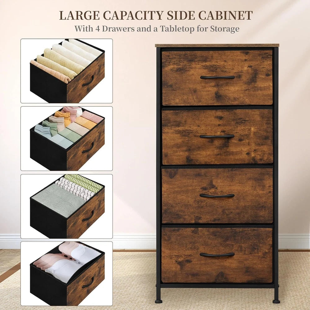 WOLTU Vintage Chest Of Drawers 4 Storage Drawers Steel Frame Bedroom Furniture