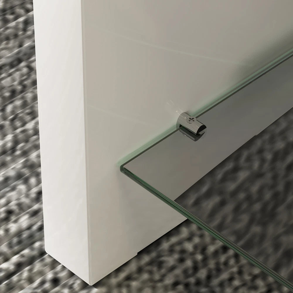 High Gloss Coffee Table with Glass Shelf, Two-Tier Living Room Table, White