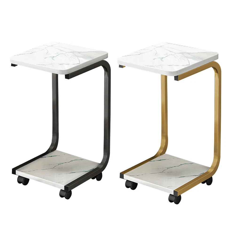 C-Shaped Compact Sofa Side End Table Coffee Laptop Table Living Room W/ Wheels