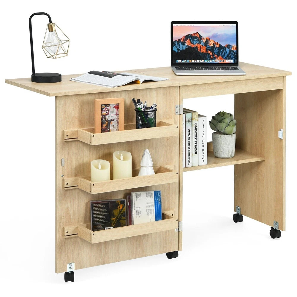 Folding Sewing Table 2 IN 1 Rolling Craft Table Office Desk Workstation