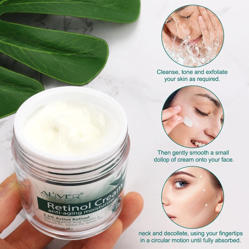 Retinol Face Cream Anti Ageing Wrinkles Hyaluronic Acid, Vitamin B, E Serum 2.5%