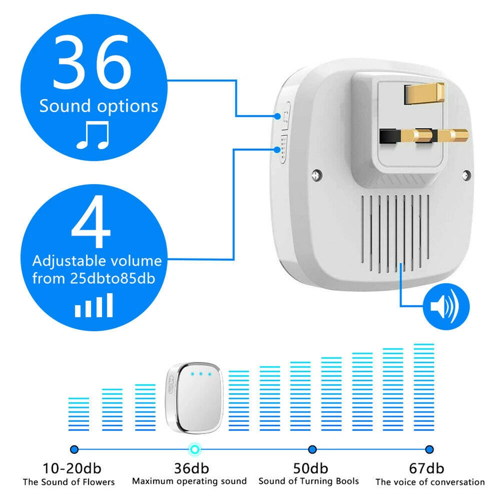 1+2 Wireless Door Bell Doorbell Waterproof Wall Plug In Loud 36 Chime LED Flash