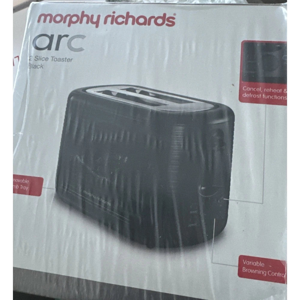 Black Toaster- 2 Slice-Variable Browning -Defrost -Reheat - Extra Wide Slot 850W