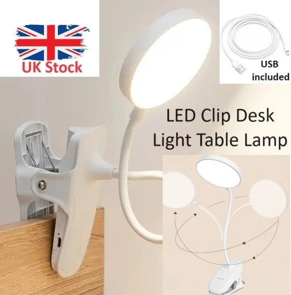 LED USB Rechargeable Clamp Clip On Flexible Desk Light Bed Read Table Night Lamp