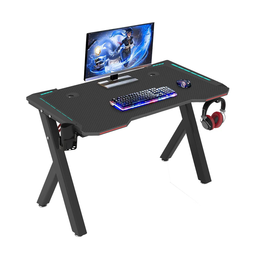 XXL Gaming Desk RGB LED Computer Racing Table Carbon Fiber PC Gamer Workstation