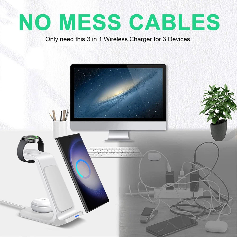 Wireless Charger Dock 3in1 Charging Station For Samsung Galaxy Watch 6/5 S24 S23