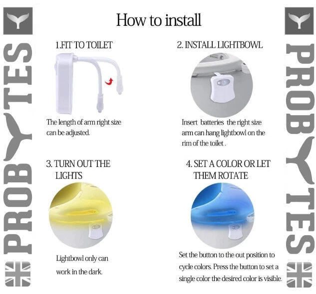 Toilet Bowl 8 Colors LED Night Light Motion Activated Seat Sensor Lamp Bathroom