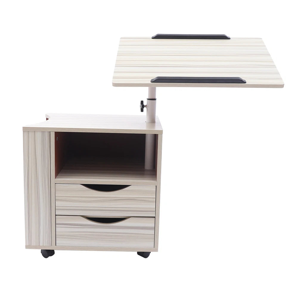 Laptop Desk Bedside Table with Lift Up Top - Modern Nightstand 2 Drawers w/Wheel