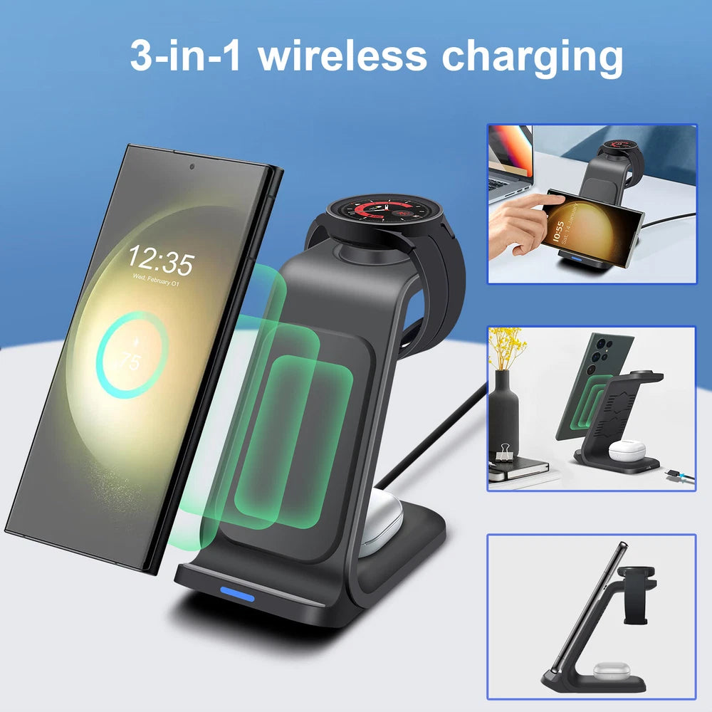 Wireless Charger Dock 3in1 Charging Station For Samsung Galaxy Watch 6/5 S24 S23