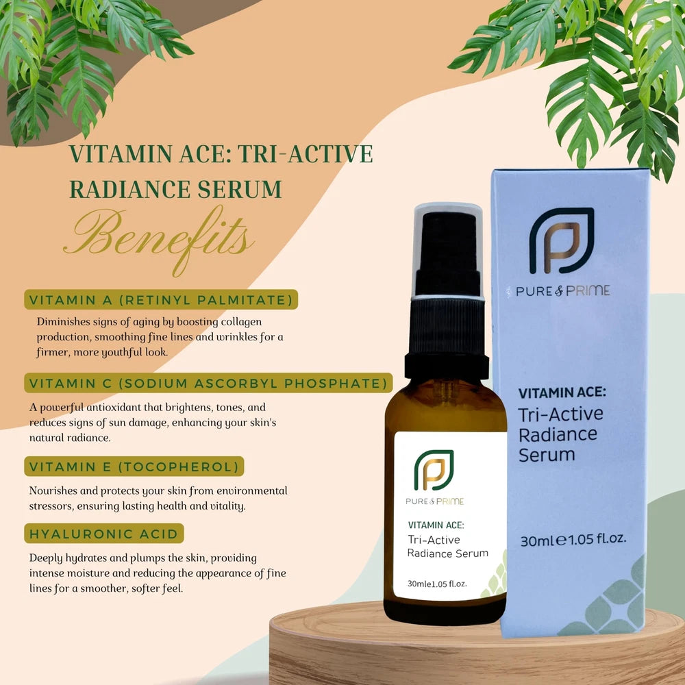 2 X P & P Vitamin A C E, Tri-Active Radiance Serum with hyaluronic acid, 30ml