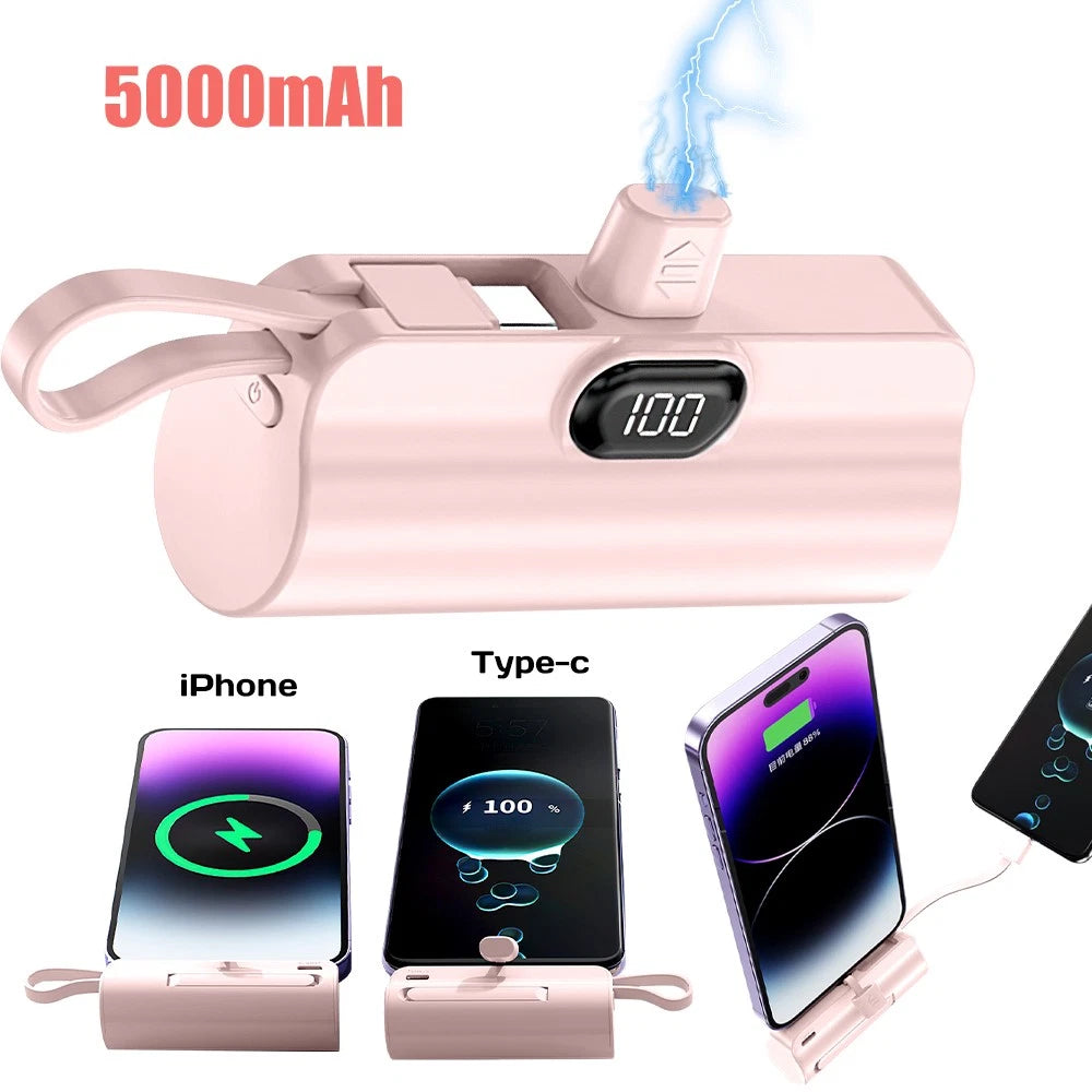 8000mah Mini Power Bank Portable Dual Connector For USB C & iPhone Fast Charger