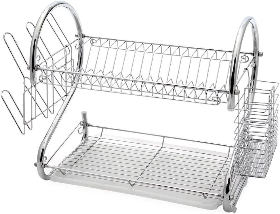 2 Tier Dish Drainer Rack With Drip Tray Kitchen Drying Rack Bowl Plate Holder