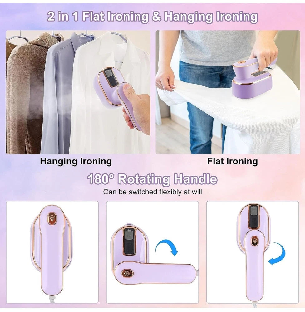 Mini Steam Iron, 1000W Foldable Handheld Travel Steamer Iron 15s Fast Heat Up