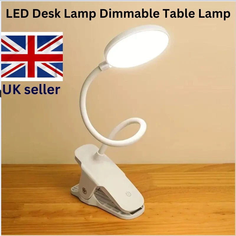 USB Clip On Desk Lamp Flexible Clamp Reading Light LED Bed Table Bedside Night