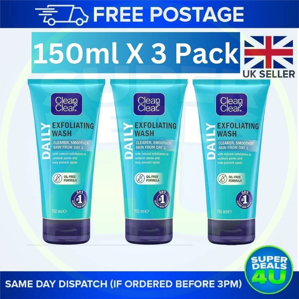 Clean & Clear Exfoliating Daily Wash - Clearer & Smoother Skin (150ml X 3 Pack)