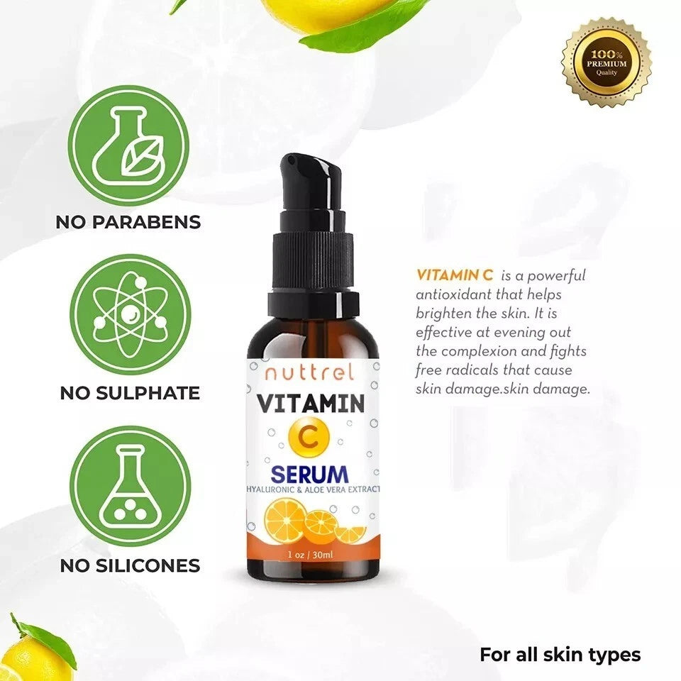 Vitamin C Serum for Face with Hyaluronic Acid Vitamin E Best Skin Anti-Aging 1oz