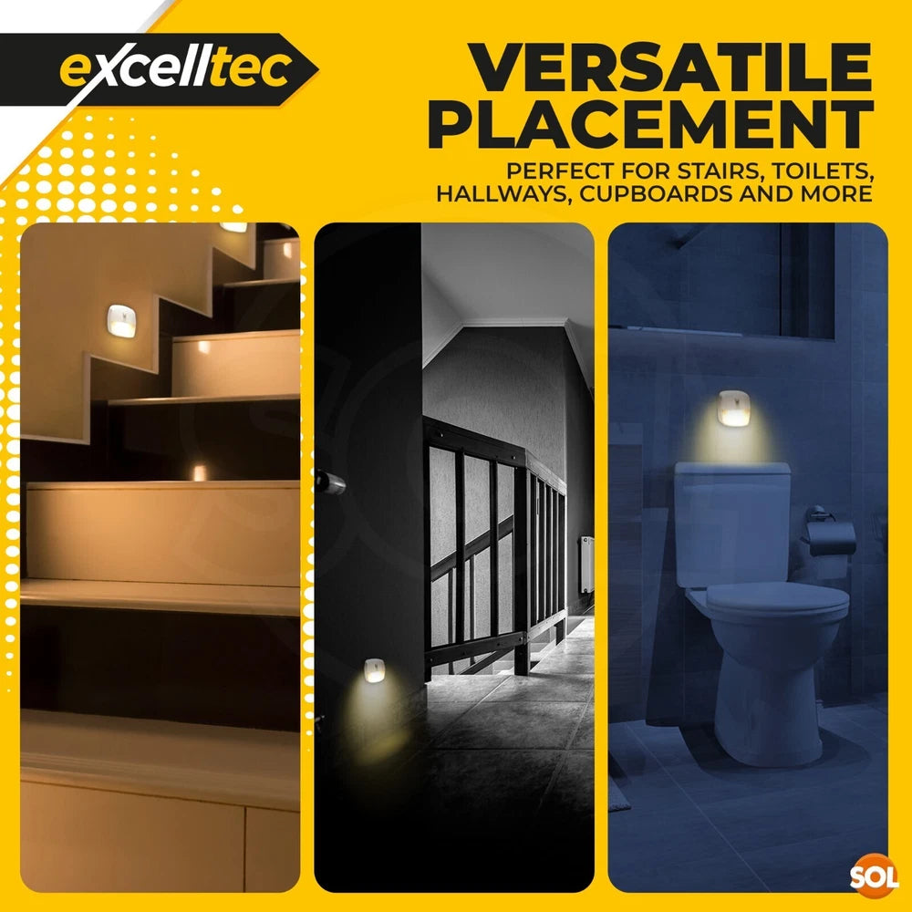 4-12pk LED PIR Motion Sensor Night Light Lamp Wireless Battery Stair Cabinet