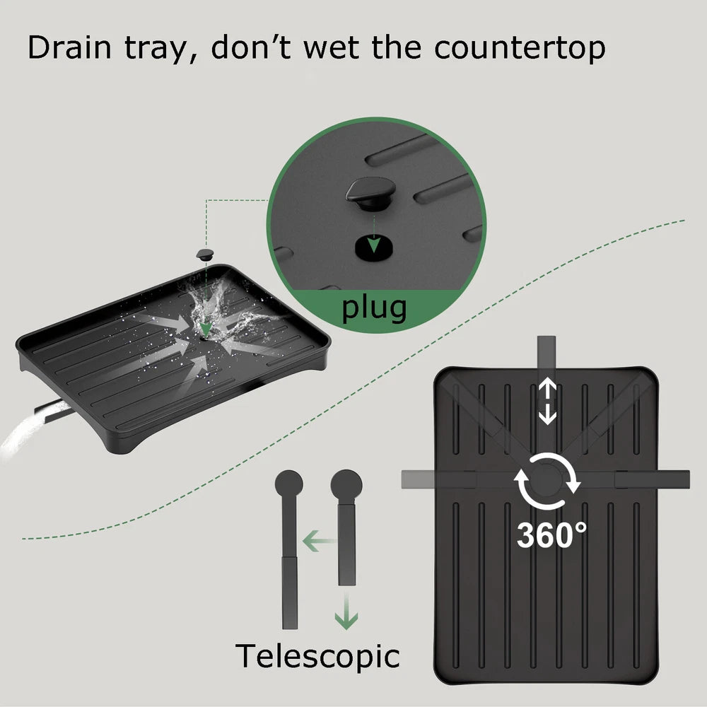 2 Tier Dish Drainer Rack with Drip Tray Cutlery Holder Plate Racks Kitchen Sink