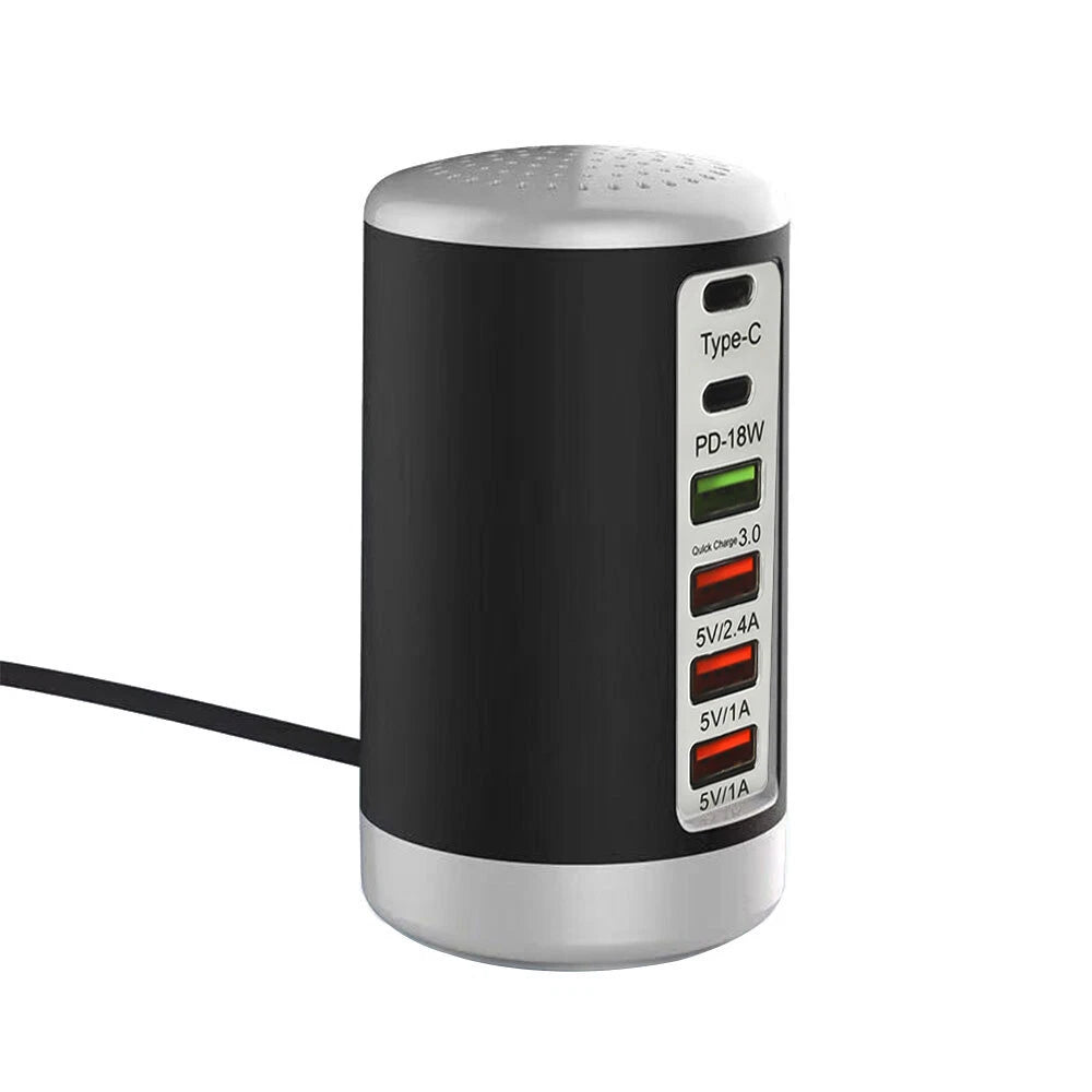 Multi 6 Port USB Charging Station Hub Tower Desktop Cell Phone Charger New Black