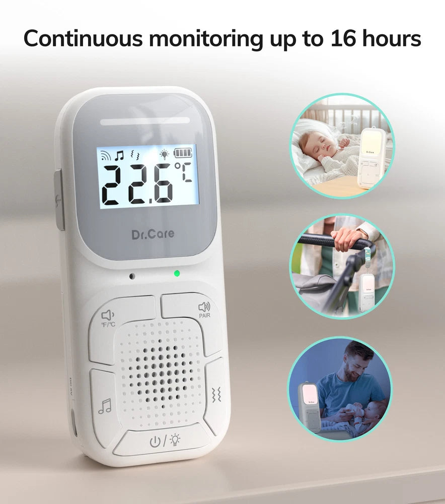 Dr.Care Portable Audio Baby Monitor w 2-way Talk,Lullaby,Temperature Monitoring