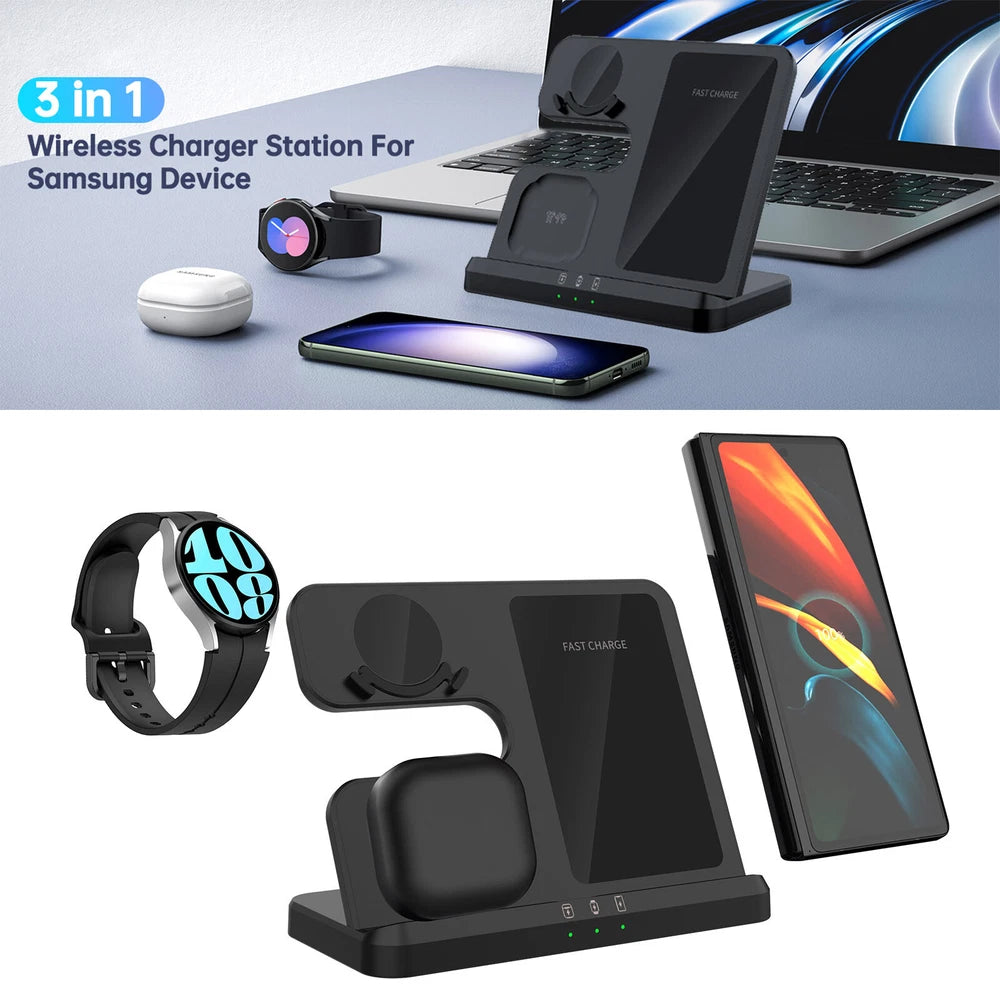 15W 3in1 Wireless Charger Station Charging Dock For Samsung Galaxy Watch 7/6 S24