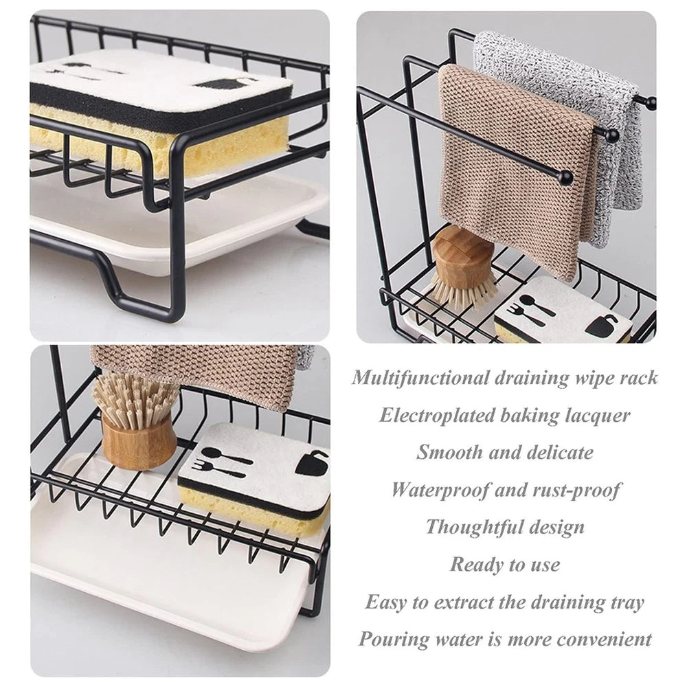 2 TIER KITCHEN SINK DISH DRAINER RACK WITH DRIP TRAY CUTLERY HOLDER PLATE RACK