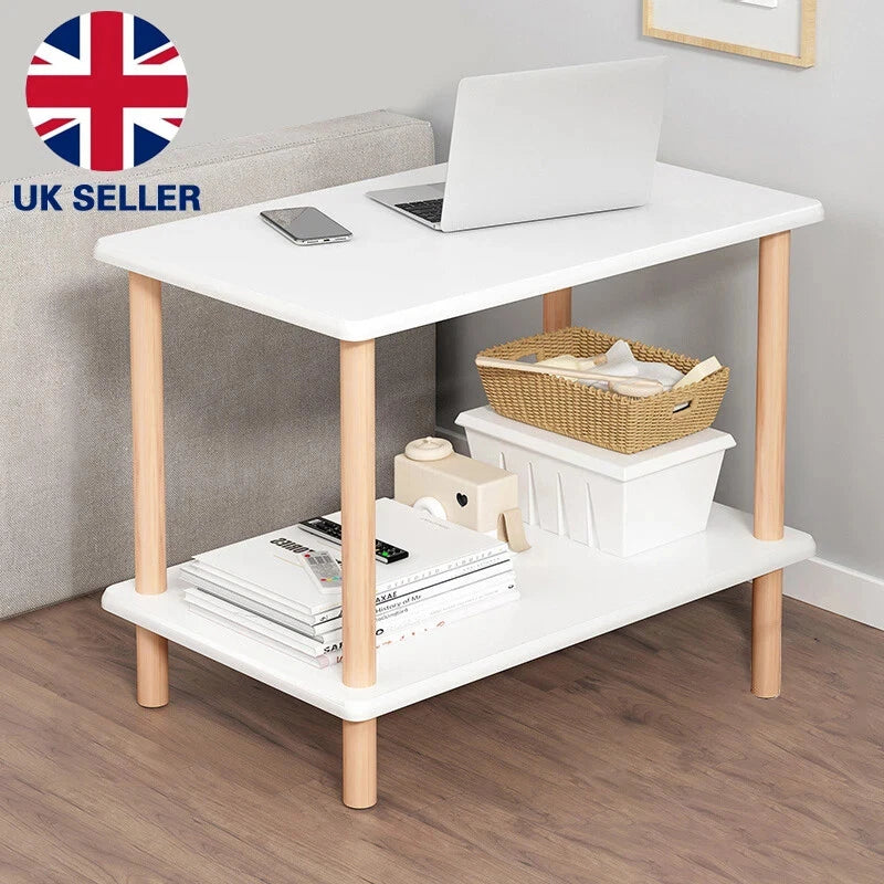 2 Tiers Side Table Concrete Effect Top with Shelf Living Room Coffee End Table