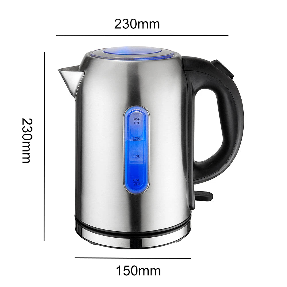1.7L Electric Kettle Quiet Fast Boil Stainless Steel Jug Overheat Protect 2200W