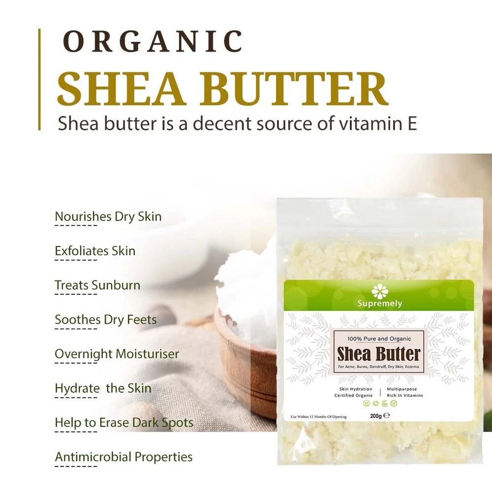 ORGANIC SHEA BUTTER, 100% Food Grade Organic Unrefined Raw & Pure 500g, 200g 1KG