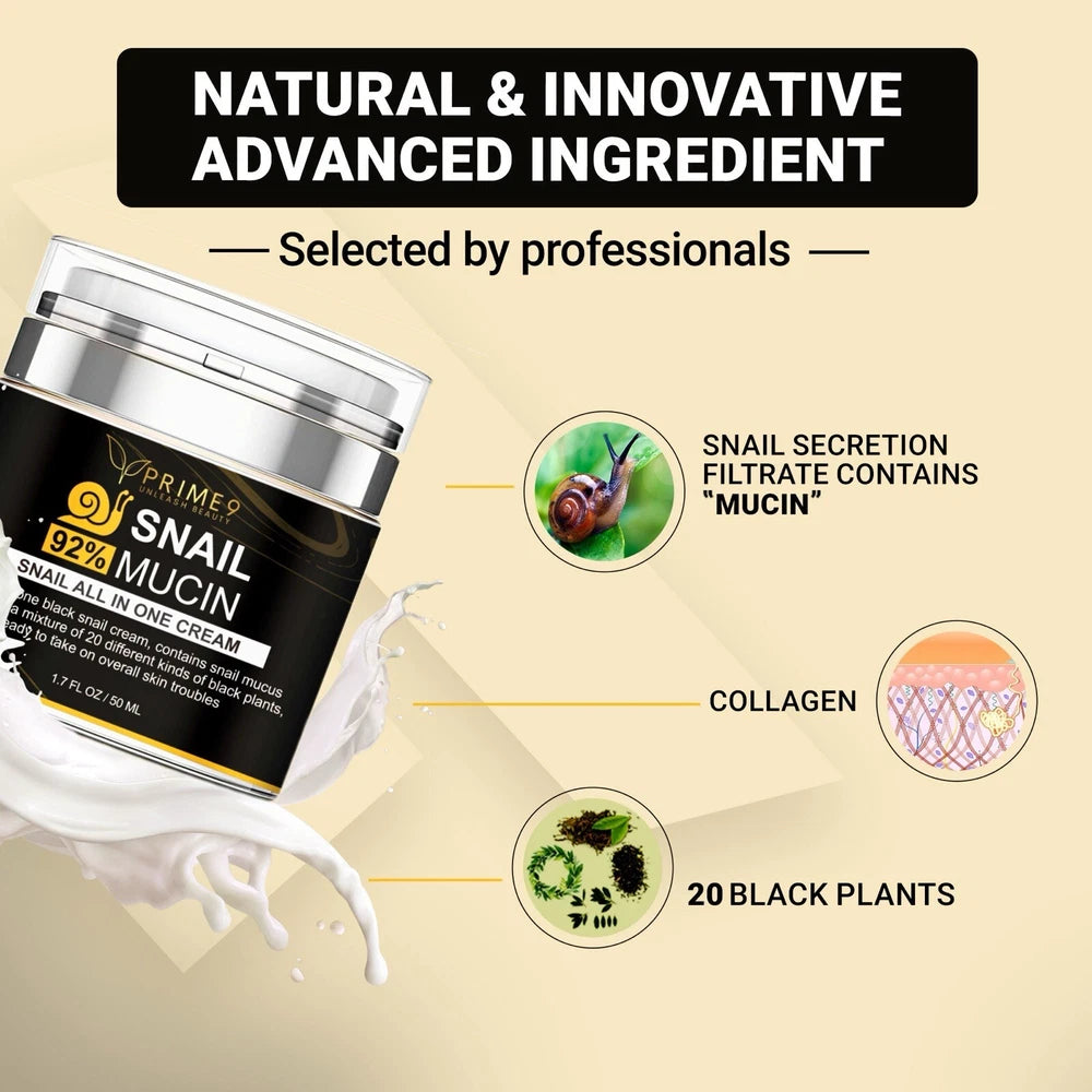 Prime9 Face Moisturiser with Snail Mucin Extract, All in One Snail Repair Cream.